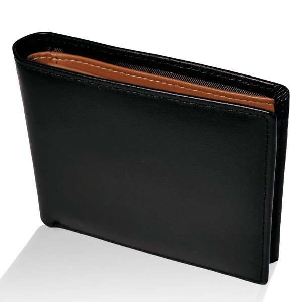 Aimato Men's Bi-fold Wallet, Genuine Leather, Box-Shaped, Coin Purse, Large