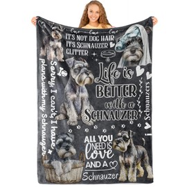 Huglanket Schnauzer Gifts for Women Men, Miniature Schnauzer Flannel Throw Blanket for Dog Mom Dad Owner Dog Lovers, 50 x 65 Inches, Black