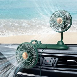 YinDxierxv Car Fan,Dual Head USB Fans for Car, USB Powered Car Seat Fan, 360° Rotatable & 3 Strong Wind 12V Table Fans Adjustable for Vehicles SUV RV (Dark Green)