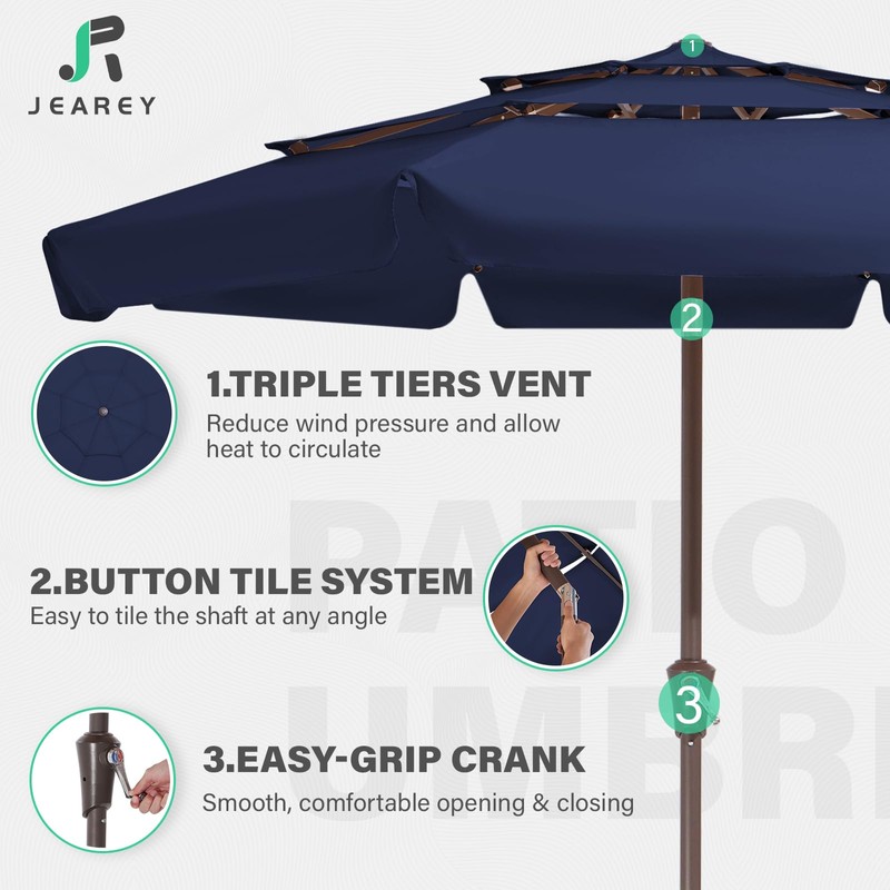 JEAREY 9 ft 3 Tier Outdoor Patio Umbrella with Push