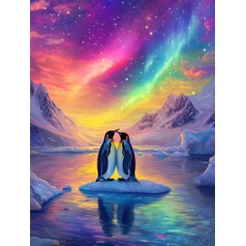 DMYYDSZH Penguin Diamond Painting Kit Adult DIY 5D Round Full Diamond Antarctic Aurora Diamond Art (Suitable for Adult Beginners) for Home Leisure and Wall Decoration 12×16 Inch