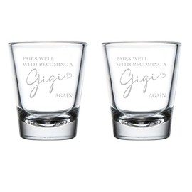 MIP Set of 2 Shot Glasses 1.75oz Shot Glass Pairs Well With Becoming A Gigi Again Second Baby Announcement Pregnancy Announcement Grandmother