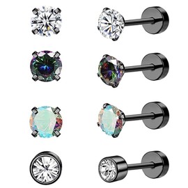 ESHIONER G23 Titanium Earrings Women Men Girls Silver Black Gold Opal Pearl Stud Earrings Health Stud Earrings Children Daughter Ear Piercing Medical Titanium Stud Earrings for Allergy Sufferers,