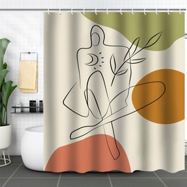 FAIRYGATE Bath Curtains 180x180cm Bohemian Shower Curtain Medieval Abstract Pattern Design Green Plant Bathroom Accessories Modern Home Bathtub Fabric Decoration Polyester Material B9212