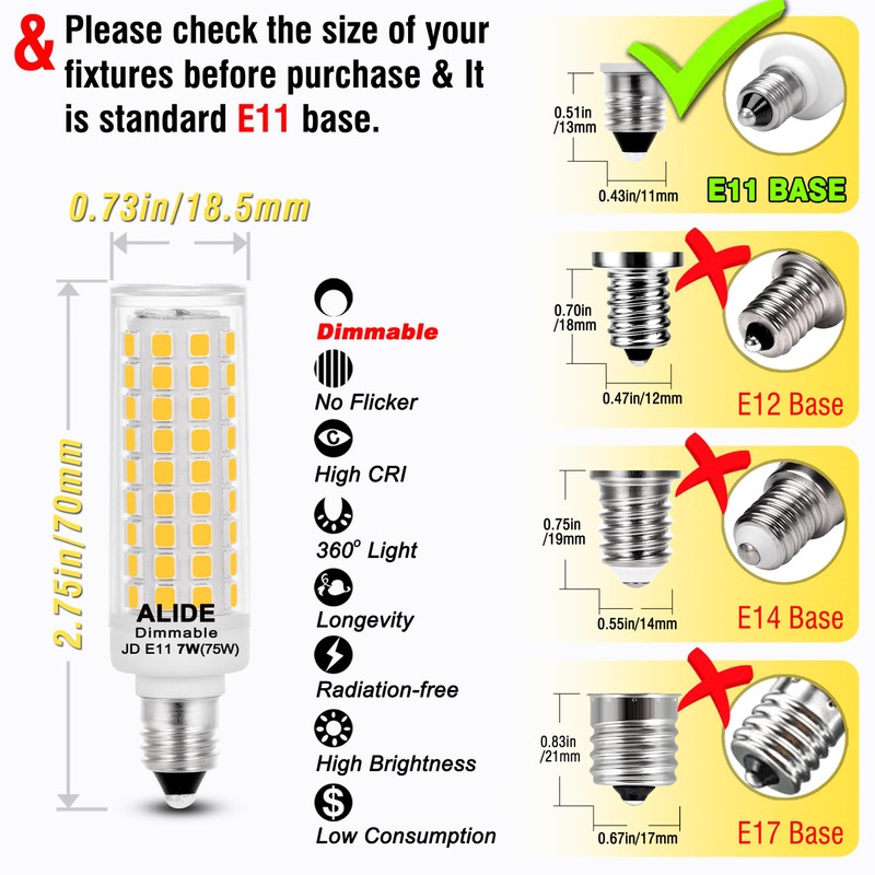Dimmable E11 Led Bulbs,JDE11 120V 75W Halogen Candelabra Bulbs Replace,T3