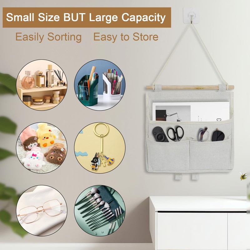 GOWTX 2Pcs Wall Hanging Storage Bag, Linen Fabric Hanging Storage,