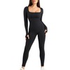 Popilush Jumpsuits for Women Long Sleeve Built-In Bra Square Neck