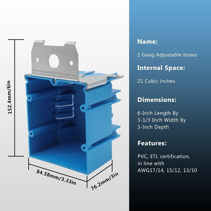XGGYA 2 Gang Electrical Box Adjustable,Blue Electrical Boxes Plastic,34 Cubic