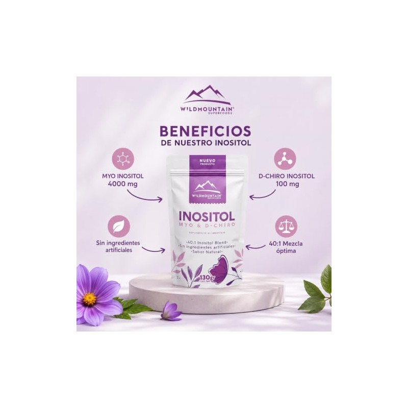 Wildmountain Myo Inositol Chiro Mezcla Óptima Suplemento Alimenticio Polvo 130