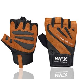 WFX Weightlifting Gym Gloves Fitness Workout with Wrist Wrap Support, Non-Slip Grip, Breathable, Padded Palm Protection Training Gloves for Men & Women, Ideal for Gym (Black-Brown, M)