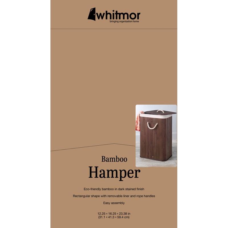 Whitmor Laundry Hamper with Rope Handles Bamboo, 12.25x16.25x23.375, Dark Stain