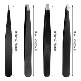 Pinzas De Cejas Profesionales De Acero Inoxidable 4 Piezas Negro Liso