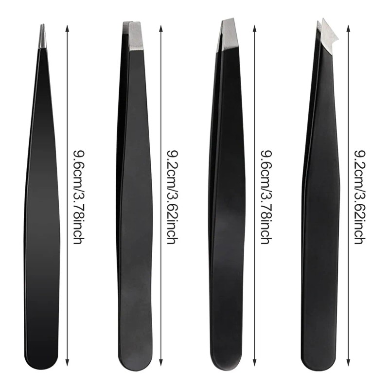 Pinzas De Cejas Profesionales De Acero Inoxidable 4 Piezas Negro