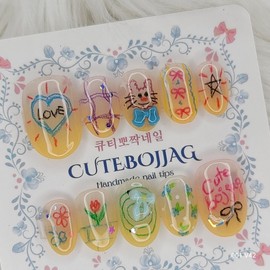 Shashashak~Doodle handmade nail tips - Coffin Egg / 샤샤샥~낙서 수제네일팁 - 코핀에그