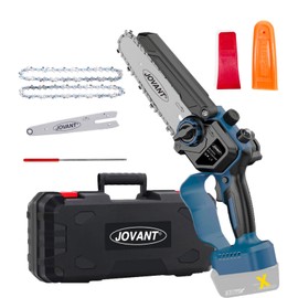 Mini Chainsaw Cordless Compatible for Jovant Batteries (No Battery), Electric Chainsaw with Logging Wedge For Tree Trimming Wood Cutting (2 Chains) (Tools Only)