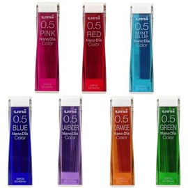 Mitsubishi Pencil, Nano Diamond, 7 Color Set, Sharp Color Refill, 0.02 inch (0.5 mm), Mitsubishi U05202NDC MITSUBISHI Pink, Red, Mint Blue, Lavender, Orange, Green + Sticker with Original Logo