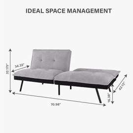 Futon Sofa Bed, Memory Foam Futon Convertible Couch Bed Sleeper, Futon Couch with Adjustable Backrest, Multi-Functional Convertible Sofa Bed, Space-Saving Sleeper Sofa for Living Room, Grey-3