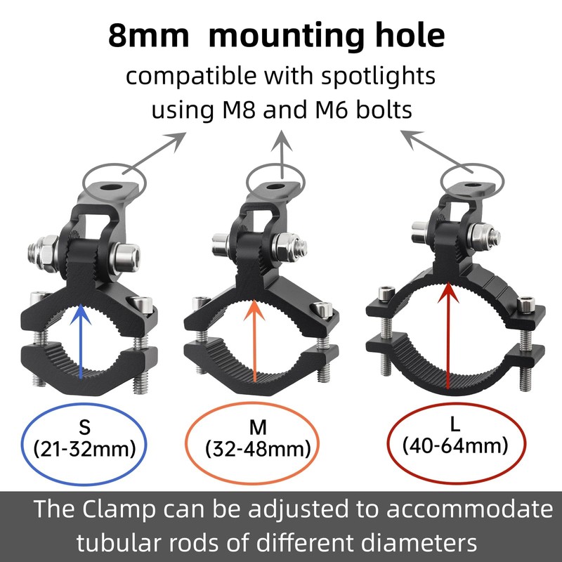 Motorcycle Light Bar Mount Brackets CNC Aluminum Fork Tube Clamps
