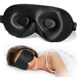 LitBear 100% 22 Momme Mulberry Silk Sleep Mask - 3D Contoured Eye Mask for Men & Women, Soft Breathable Sleeping Mask with Adjustable Strap, Perfect Blocks Light for Sleeping (Black)