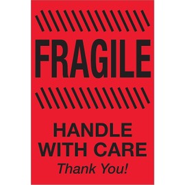 Tape Logic Aviditi Tape Logic 2" x 3","Fragile Handle with Care" Fluorescent Red Warning Sticker, for Shipping, Handling, Packing, and Moving (1 Roll of 500 Labels)