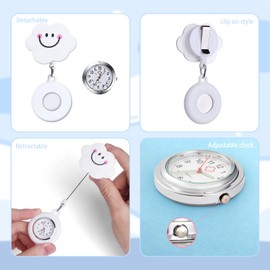 2 PCS Fob Watch, Fob Watches for Nurses,Nurses Fob Watch,Portable Nurse Watch Retractable Clip-On Glow in Dark Medical Pocket Watch,White Cloud and Pink Flower Pattern for Nurses Doctors Caregivers