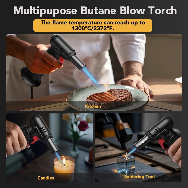 Sondiko Butane Torch Lighter with Visible Fuel Window, Refillable Soldering