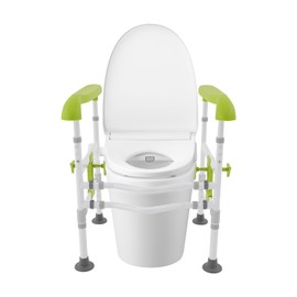 FiueStur Adjustable Toilet Safety Rail for Elderly Heavy Duty 330lbs Support Non Slip Bathroom Assist with Dual Clamps and Threaded Feet