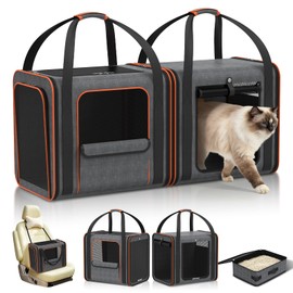 Cat Carrier Bag Large for Travel: 2-in-1 Cat Carrier Soft with Litter Box 34x13x16in Secure The Car Seat for 2 Cats Travelling Design Long Trips Ride