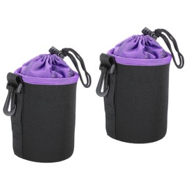 PATIKIL Camera Lens Bag, Drawstring Lens Pouch with Thick Neoprene Lens Pouch for DSLR Camera Lens, Black purple, Classic