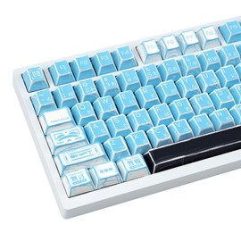 TIMSEKER 130 Keys Japanese PBT Manga Keycap Retro Anime Cherry Profile Key Cap Set Dye Sublimation Custom Light Blue Gaming Keycap for Cherry MX ANSI Layout Mechanical Keyboard