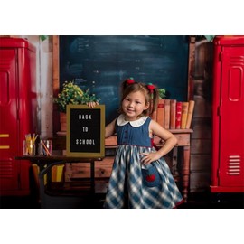 Kate Back to School Red Locker Blackboard Wooden Striped Wall Backdrop Photo Background Studio Props,10x6.5ft