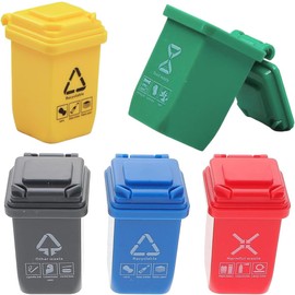 BLPRKOT Pack of 5 mini rubbish bins for dollhouse furniture in scale, rubbish bin sorting bin, toy rubbish bin toy, rubbish bin toys, children's toy wheelie bins