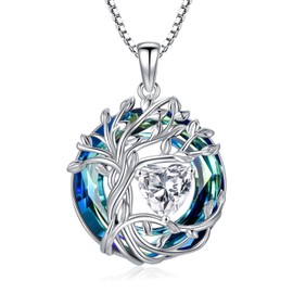 TOUPOP Tree of life April Birthstone Necklace for Women Sterling Silver Simulated Diamond Pendant Necklace Celtic Tree Crystal Jewelry Birthday Mothers Day Gifts for Her Her