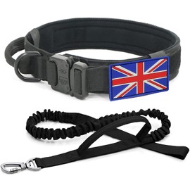 Tactical Dog Collar and Lead Set - YoothBro K9 Military Dog Collar with UK United Kingdom Flag, Adjustable Nylon Dog Collar with Heavy Duty Metal Buckle for Medium Large Dogs M, Black