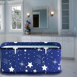 MKSY Foldable Bathtub, Large Soaking Bath Tub Portable Bathtub for adults, Freestanding with Thickened Thermal Foam to Keep Temperature for Home Bathroom Spa (XL Blue Sky)