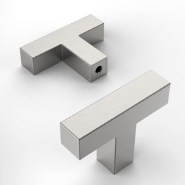 Amerdeco 10 Pack Brushed Satin Nickel Cabinet Knobs 2 Inch Length Single Hole T Bar Cabinet Pulls for Drawer Dresser Cupboard