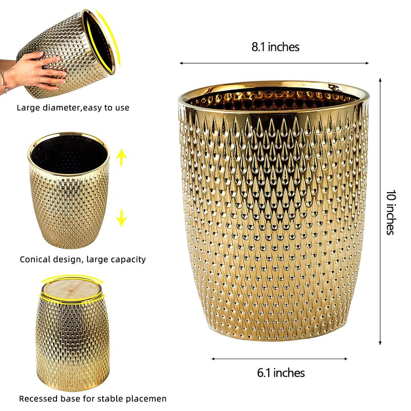 Modern Golden Small Trash Can Wastebasket, Garbage Container Bin for