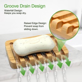 Self-Draining Bamboo Soap Dish – Natural One-Piece Soap Saver for Shower, Bathroom, Kitchen Sink, and Bathtub with Anti-Slip Design