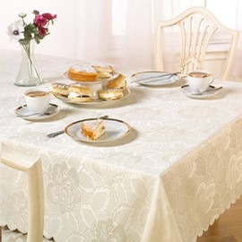 Emma Barclay Damask Rose - Jacquard Table Cloth in Cream - 63" (160cm) Round