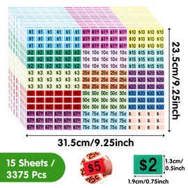 3379 Pcs Garage Sale Stickers, Draupnir Yard Sale Price Stickers Price Stickers Garage Sale Price Tags Labels with Price Colors Preprinted Price Labels for Flea Markets Sale,Yard Garage Sale