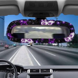Tomeusey Purple Galaxy Butterfly Car Rearview Mirrors Cover Universal Fit Most Automotive Interior Window Mirror Protector Vehicle Inner Decoration Essentials Protect Your Rearview Mirror