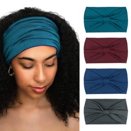 DRESHOW Pack of 4 Women's Headbands, Wide Boho Knot Yoga Sports Hair Bands, Elastic Hair Accessories, Soft Headband