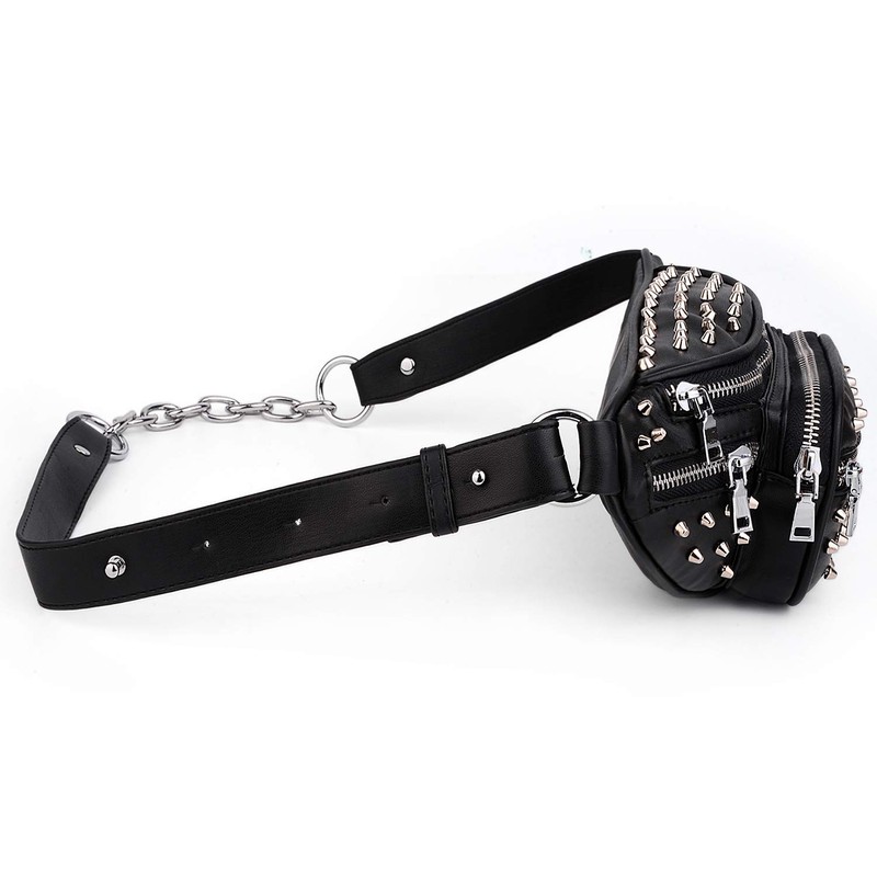 UTO Fanny-Pack-for-Women-Leather Vegan Waist Bag Rivet Studded Lightweight Zipper Pocket