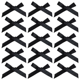 HugeDE 100 Pcs 4 x 3cm Mini Satin Ribbon Bows Craft Tiny Bows Pre Tied Bows Fabric Bow Appliques Small Bowknot Decoration for Gift Wrapping Hair Clip Making Black