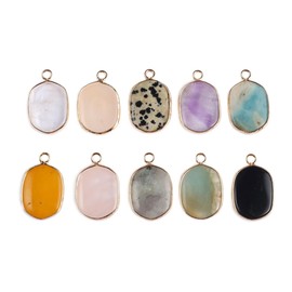 Zotoone 8pcs Natural Stone Pendant Square Shape Agate Quartz Healing Crystal Stone Charm For Jewelry Making DIY Necklace