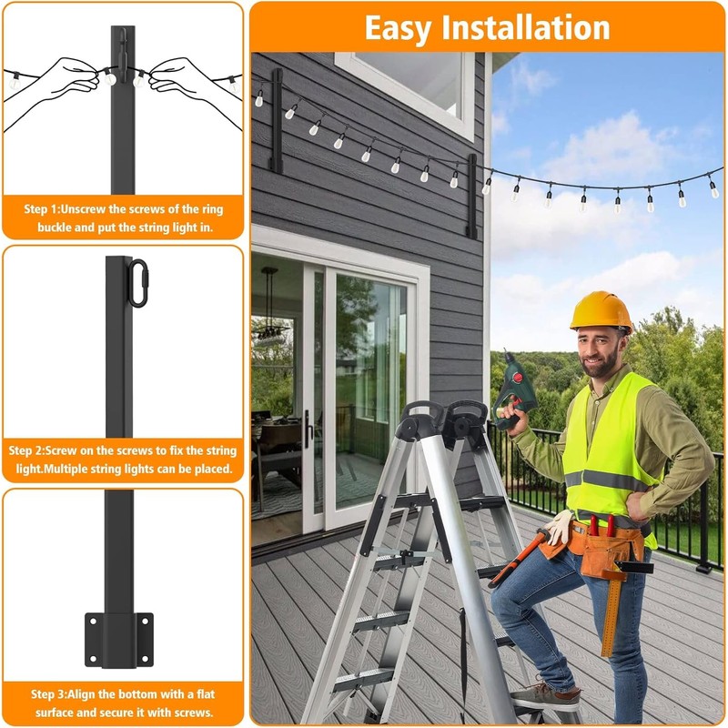 SINLEY 2.8Ft String Light Poles 4 Pack,Light Poles for Outside