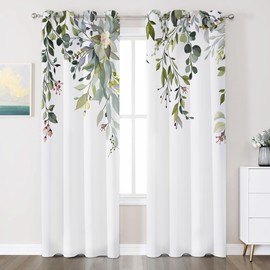MIZSYE White Curtains 84 Inch Length 2 Panels Set Floral Drapes Noise Reducing Thermal Curtains for Bedroom Living Room Decor 52" W x 84" L