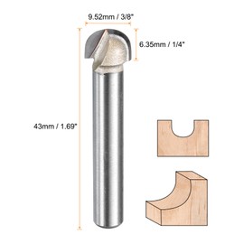 sourcing map 1pcs Router Bit Core Box 1/4 Shank 3/8 Inch Cutting Dia. Round Nose Router Bit 1 Flutes Carbide Cove Box Cutter for Carpentry Woodworking Milling Cutter Tool