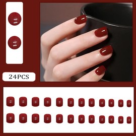 RUPOFUZA Red Press on Nails Short,Nails Press on Solid Colour Square Fake/False Nails with Press ons Designs Acrylic Press on Nails Gloss Artificial Nails Stick on Nails for Women 24pcs