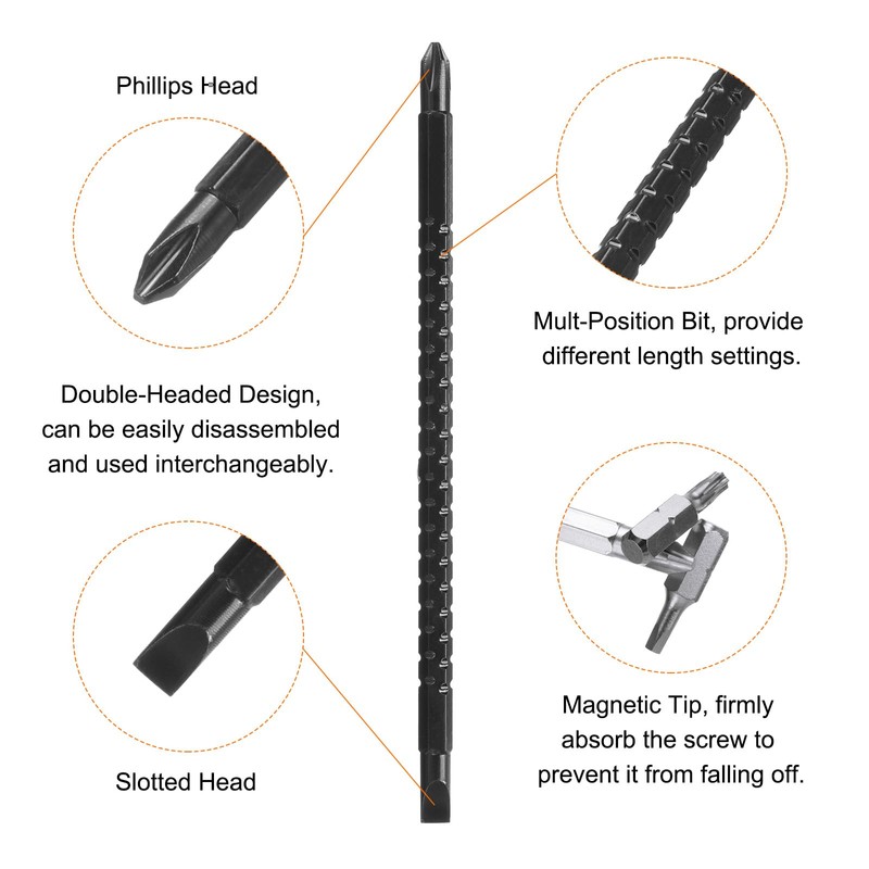 sourcing map 2 in 1 Ratcheting Screwdriver 7.3" Length Interchangeable